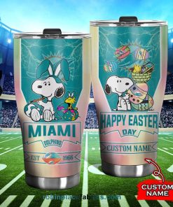 Miami Dolphins NFL Snoopy Happy Easter Day Custom Name Tumblers Cup