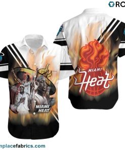 Miami Heat NBA Big Three Chris Bosh Lebron James Dwyane Wade On Fire Hawaiian Shirt