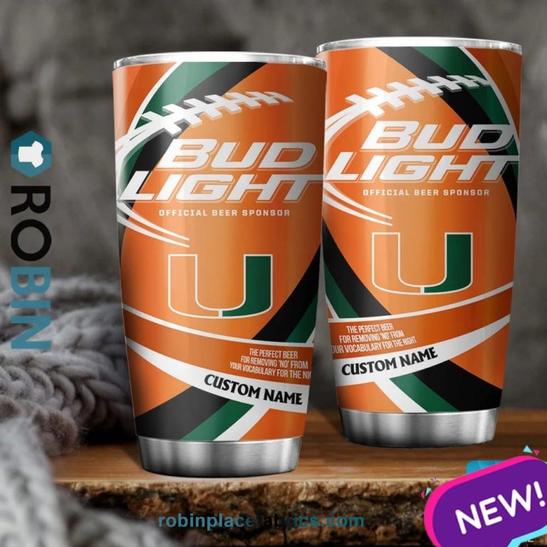 Miami Hurricanes NCAA Bud Light Beer Custom Name Tumblers Cup