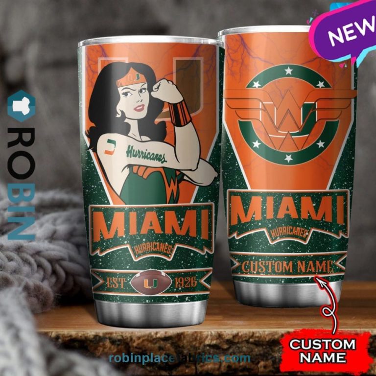 Miami Hurricanes Wonder Woman Custom Name Stainless Steel Tumblers Cup