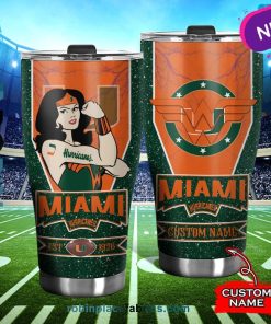 Miami Hurricanes Wonder Woman Custom Name Stainless Steel Tumblers Cup