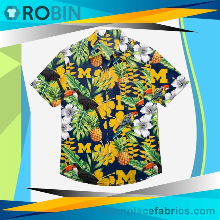 Michigan Wolverines Floral Button Up Shirt