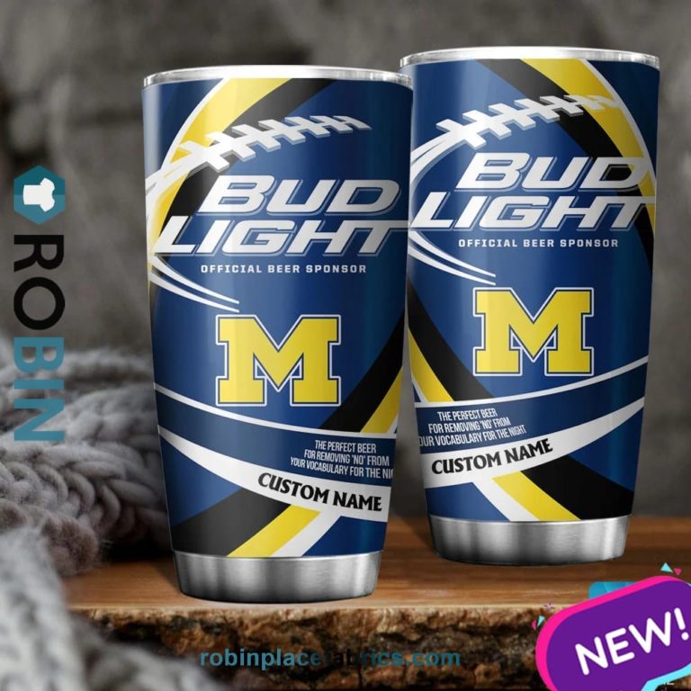 Michigan Wolverines NCAA Bud Light Beer Custom Name Tumblers Cup