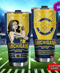 Michigan Wolverines Wonder Woman Custom Name Stainless Steel Tumblers Cup