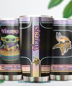 Minnesota Vikings NFL Baby Yoda Happy Easter Custom Name Tumblers Cup
