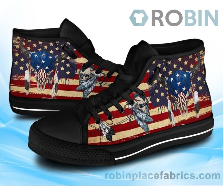 Native American Buffalo Skull Canvas High Top Shoes