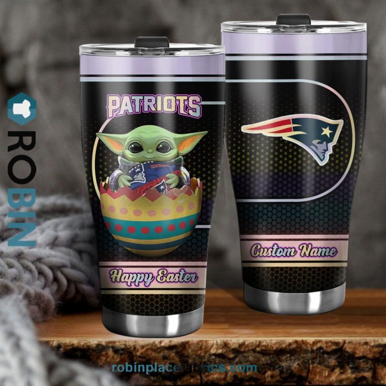 New England Patriots NFL Baby Yoda Happy Easter Custom Name Tumblers Cup