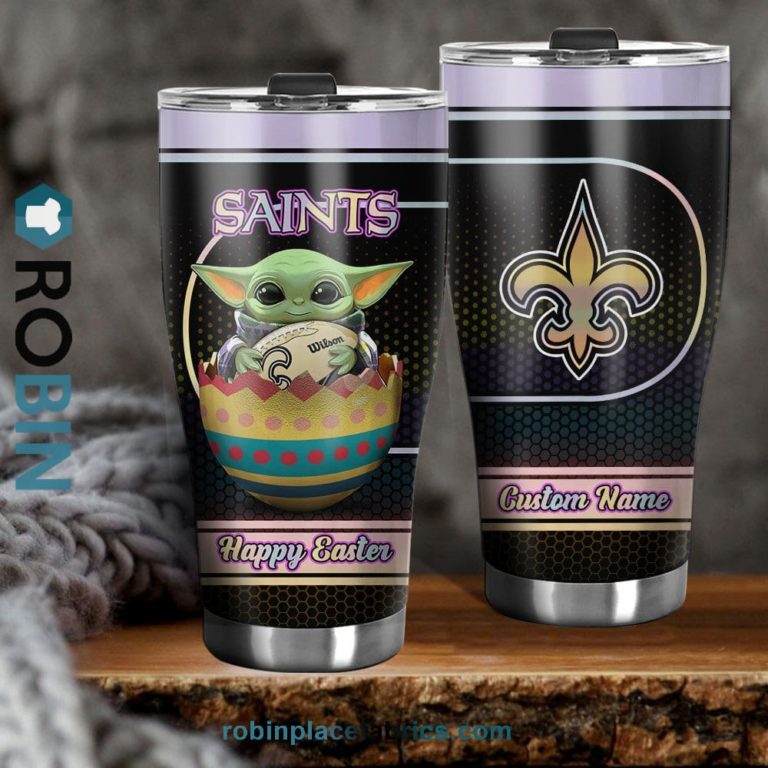 New Orleans Saints NFL Baby Yoda Happy Easter Custom Name Tumblers Cup