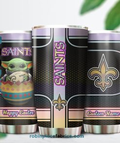 New Orleans Saints NFL Baby Yoda Happy Easter Custom Name Tumblers Cup