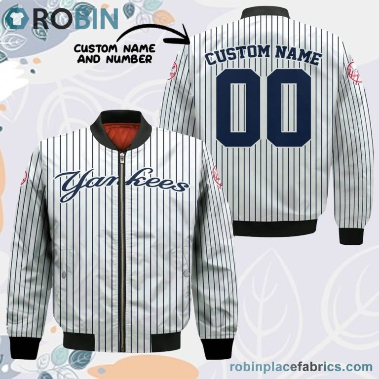 New York Yankees MLB Uniform Stripes Custom Name Number Leather Bomber Jacket