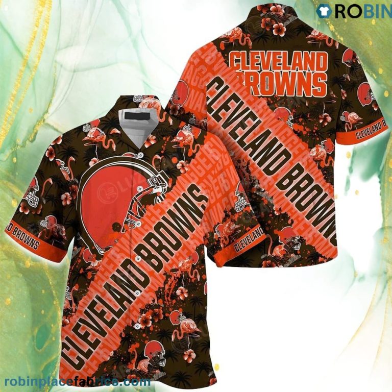 NFL Cleveland Browns Hawaiian Shirt With Tropical Patterns Flamingo