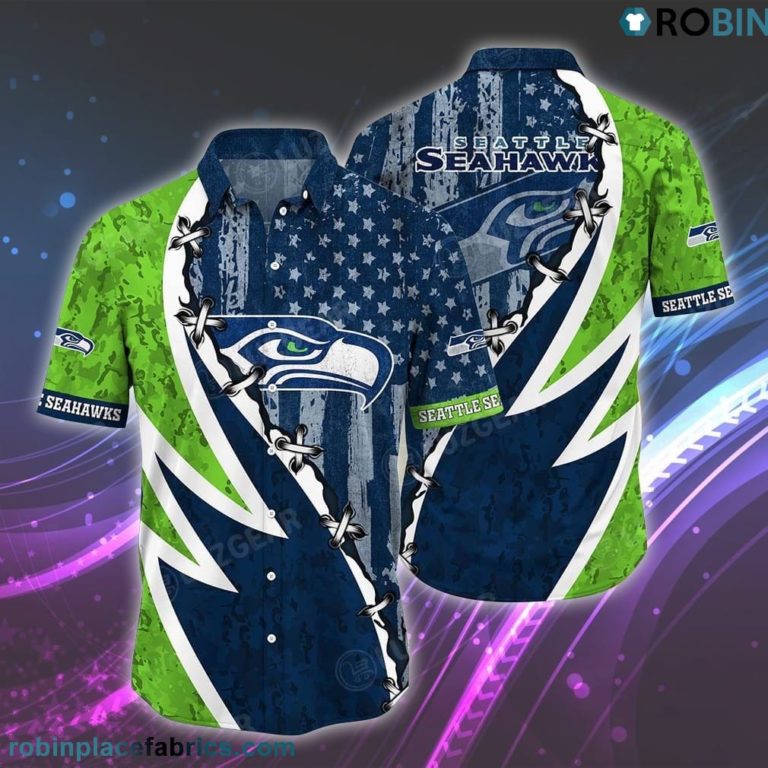 NFL Seattle Seahawks Hawaiian Shirt Graphic American Flag