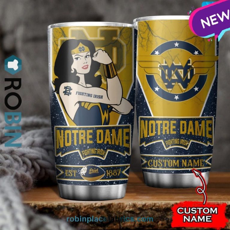 Notre Dame Fighting Irish Wonder Woman Custom Name Stainless Steel Tumblers Cup