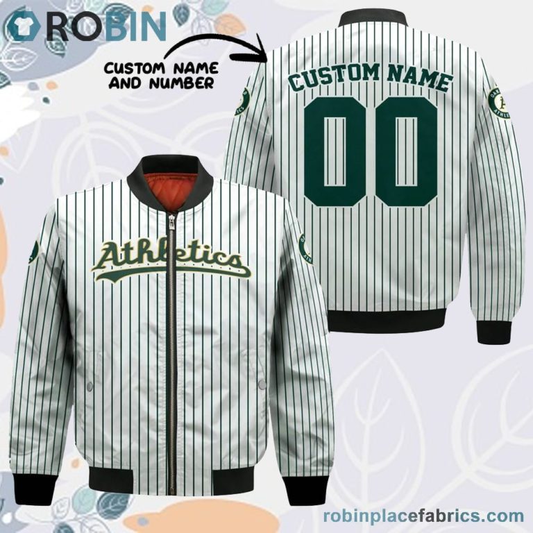 Oakland Athletics MLB Uniform Stripes Custom Name Number Leather Bomber Jacket