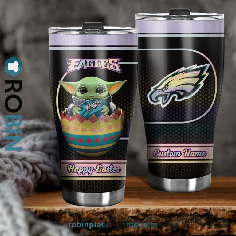 Philadelphia Eagles NFL Baby Yoda Happy Easter Custom Name Tumblers Cup