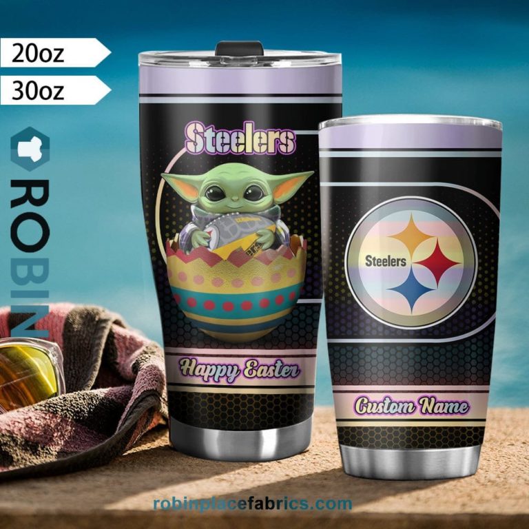 Pittsburgh Steelers NFL Baby Yoda Happy Easter Custom Name Tumblers Cup