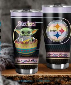 Pittsburgh Steelers NFL Baby Yoda Happy Easter Custom Name Tumblers Cup
