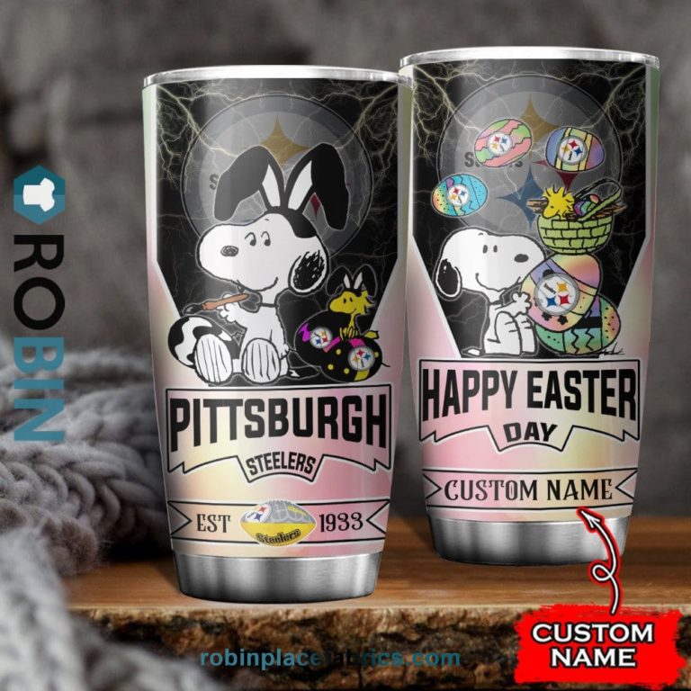Pittsburgh Steelers NFL Snoopy Happy Easter Day Custom Name Tumblers Cup