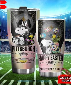 Pittsburgh Steelers NFL Snoopy Happy Easter Day Custom Name Tumblers Cup