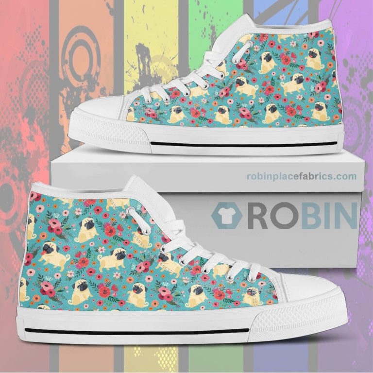 Pug Flower Canvas High Top Sneaker