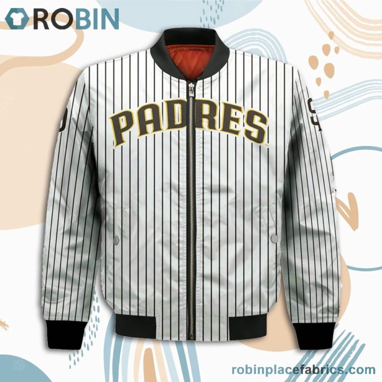 San Diego Padres MLB Uniform Stripes Custom Name Number Leather Bomber Jacket
