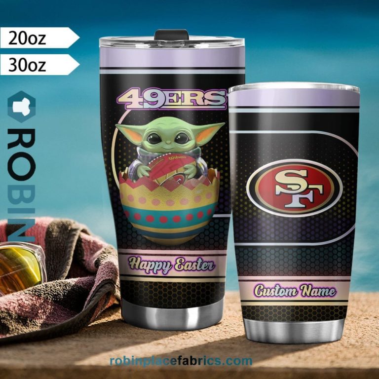 San Francisco 49ers NFL Baby Yoda Happy Easter Custom Name Tumblers Cup