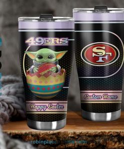 San Francisco 49ers NFL Baby Yoda Happy Easter Custom Name Tumblers Cup