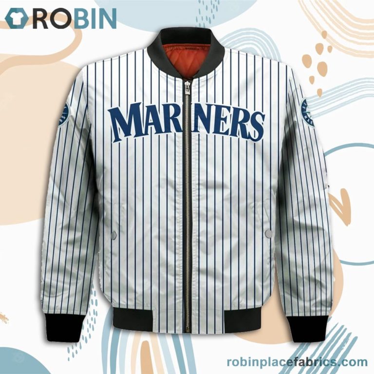 Seattle Mariners MLB Uniform Stripes Custom Name Number Leather Bomber Jacket