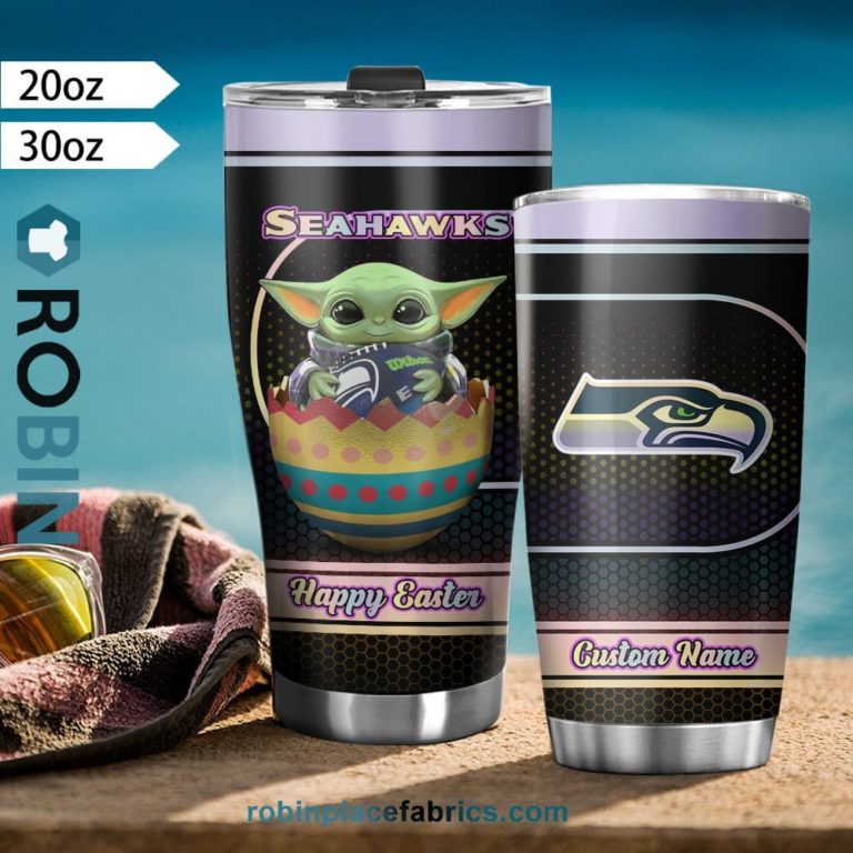 Seattle Seahawks NFL Baby Yoda Happy Easter Custom Name Tumblers Cup