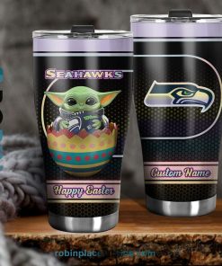 Seattle Seahawks NFL Baby Yoda Happy Easter Custom Name Tumblers Cup