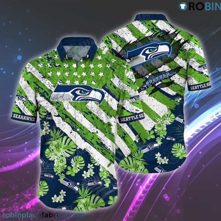 Seattle Seahawks NFL Hawaiian Floral Print American Flag