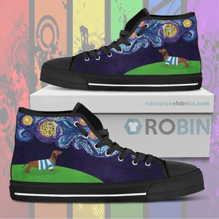 Starry Night Dachshund Canvas High Top Sneaker