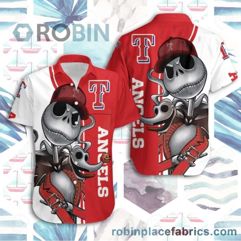 Texas Rangers Jack Skellington And Zero Hawaiian Shirt