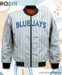 Toronto Blue Jays MLB Uniform Stripes Custom Name Number Leather Bomber Jacket