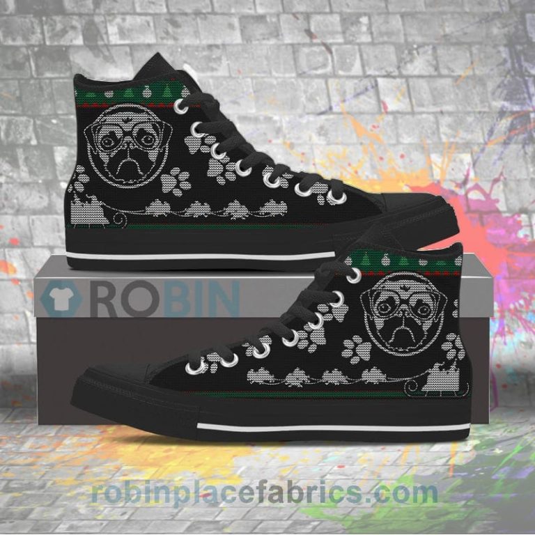 Ugly Christmas Sweater Pug Canvas High Top Sneaker