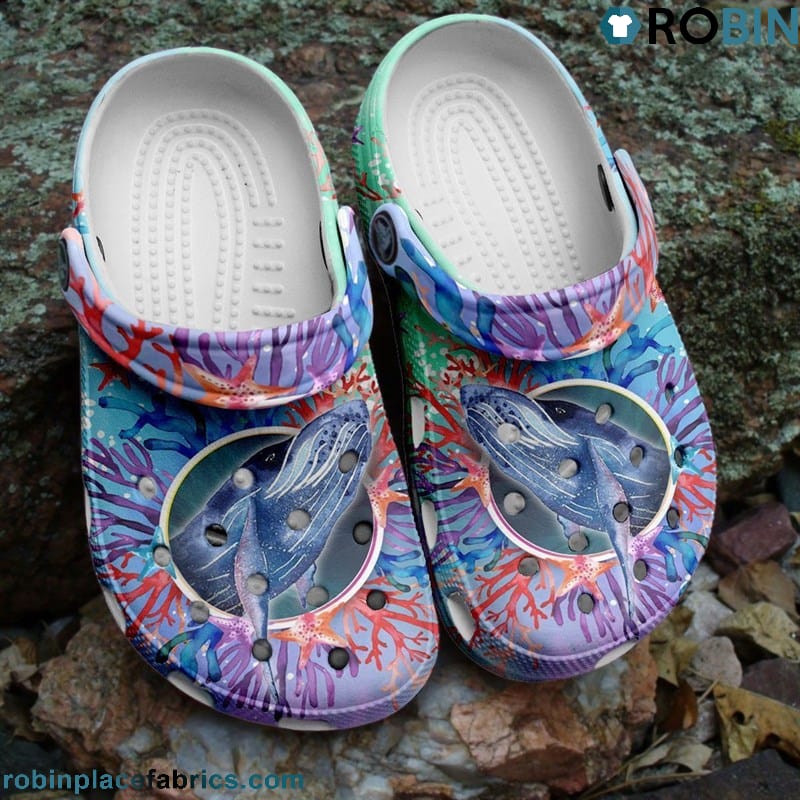 Whale Watercolor Sea Story Summer Crocs Shoes - RobinPlaceFabrics