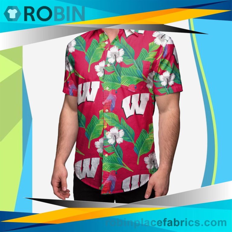 Wisconsin Badgers Floral Button Up Shirt