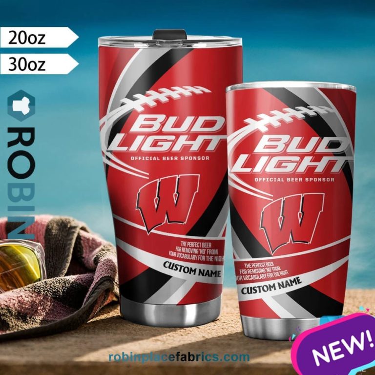 Wisconsin Badgers NCAA Bud Light Beer Custom Name Tumblers Cup