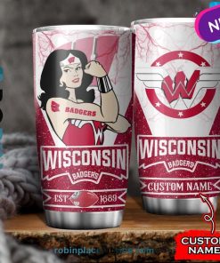Wisconsin Badgers Wonder Woman Custom Name Stainless Steel Tumblers Cup