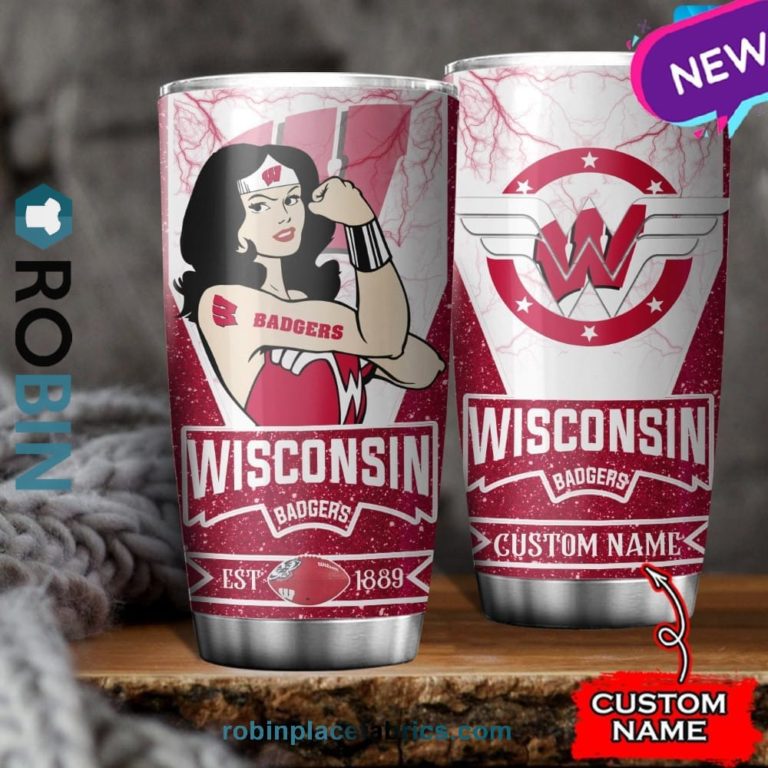Wisconsin Badgers Wonder Woman Custom Name Stainless Steel Tumblers Cup