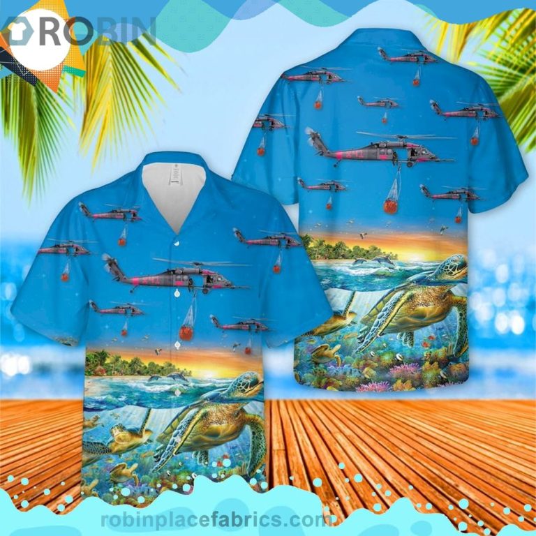 129th Rescue Wing Hh 60g Pave Hawk Turtle Short Sleeve Button Down Hawaiian Shirt