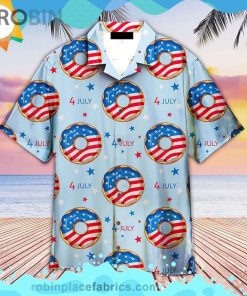 4th Of July Blue And Red Donuts Short Sleeve Button Down Hawaiian Shirt 4th Of July Blue And Red Donuts Short Sleeve Button Down Hawaiian Shirt