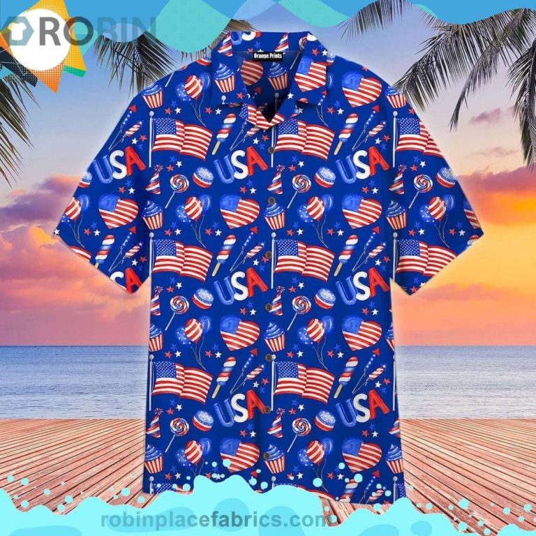 4th Of July Independence Day America Festive Short Sleeve Button Down Hawaiian Shirt