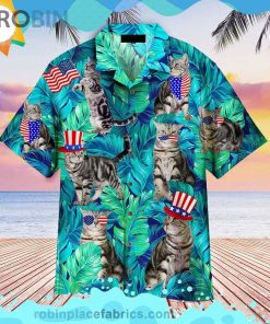 4th Of July Independence Day Cat Lover Short Sleeve Button Down Hawaiian Shirt 4th Of July Independence Day Cat Lover Short Sleeve Button Down Hawaiian Shirt