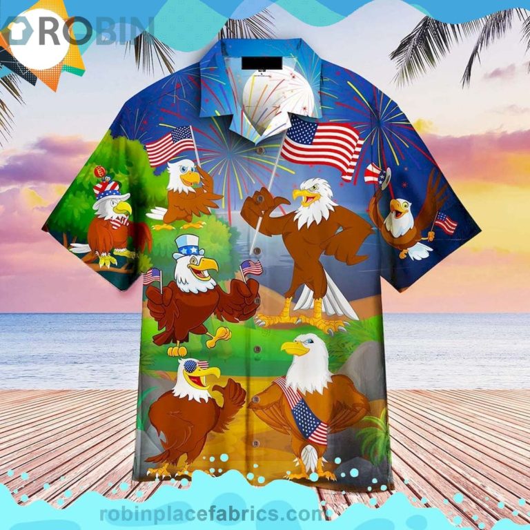 4th Of July Independence Day Eagles Short Sleeve Button Down Hawaiian Shirt