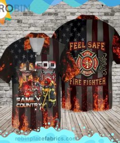 4th Of July Independence Day Firefighter Family Country Feel Safe Short Sleeve Button Down Hawaiian Shirt