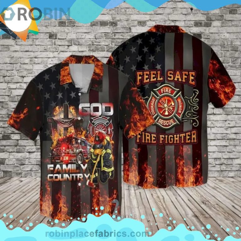 4th Of July Independence Day Firefighter Family Country Feel Safe Short Sleeve Button Down Hawaiian Shirt