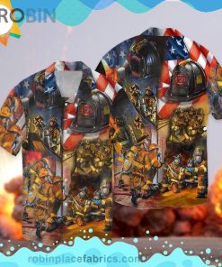 4th Of July Independence Day Firefighter Short Sleeve Button Down Hawaiian Shirt