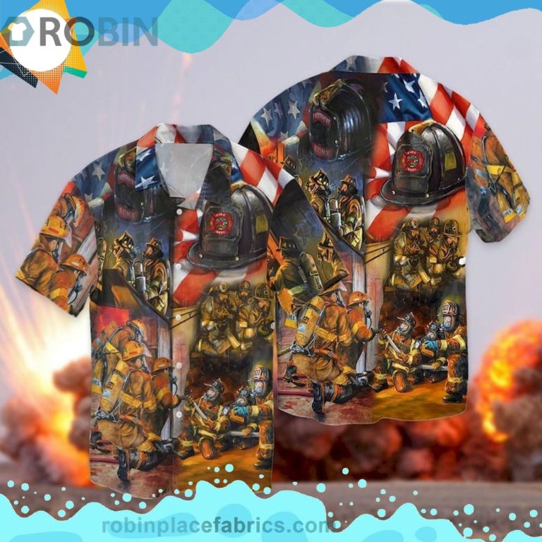 4th Of July Independence Day Firefighter Short Sleeve Button Down Hawaiian Shirt
