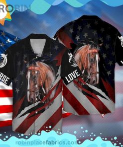 4th Of July Independence Day Love Horse American Flag Short Sleeve Button Down Hawaiian Shirt 4th Of July Independence Day Love Horse American Flag Short Sleeve Button Down Hawaiian Shirt